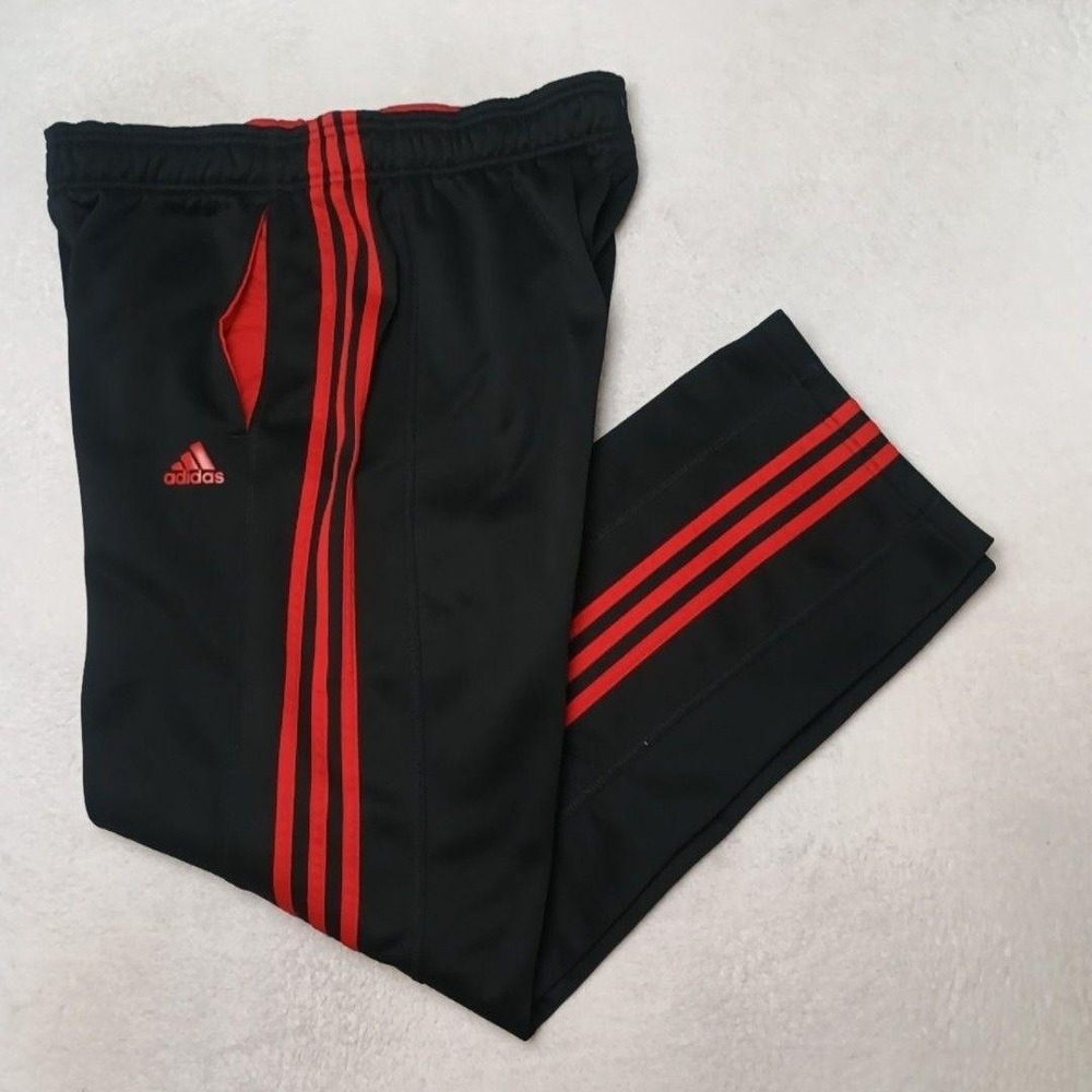 Adidas Track Pants Men L Black Red Climawarm Soccer Training Gym Zip Pocket